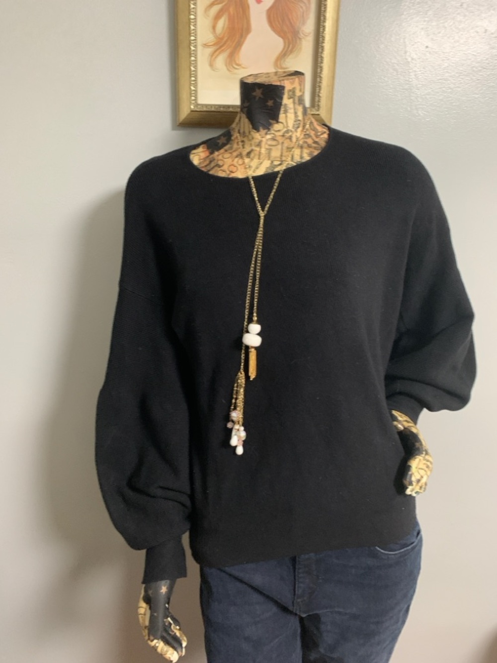 Lariat Gold Toned Necklace with White Baubles